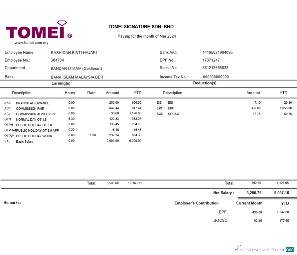 Download Tomei Signature jewellery payslip template in Word and PDF formats.pdf, 1 Photoshop template